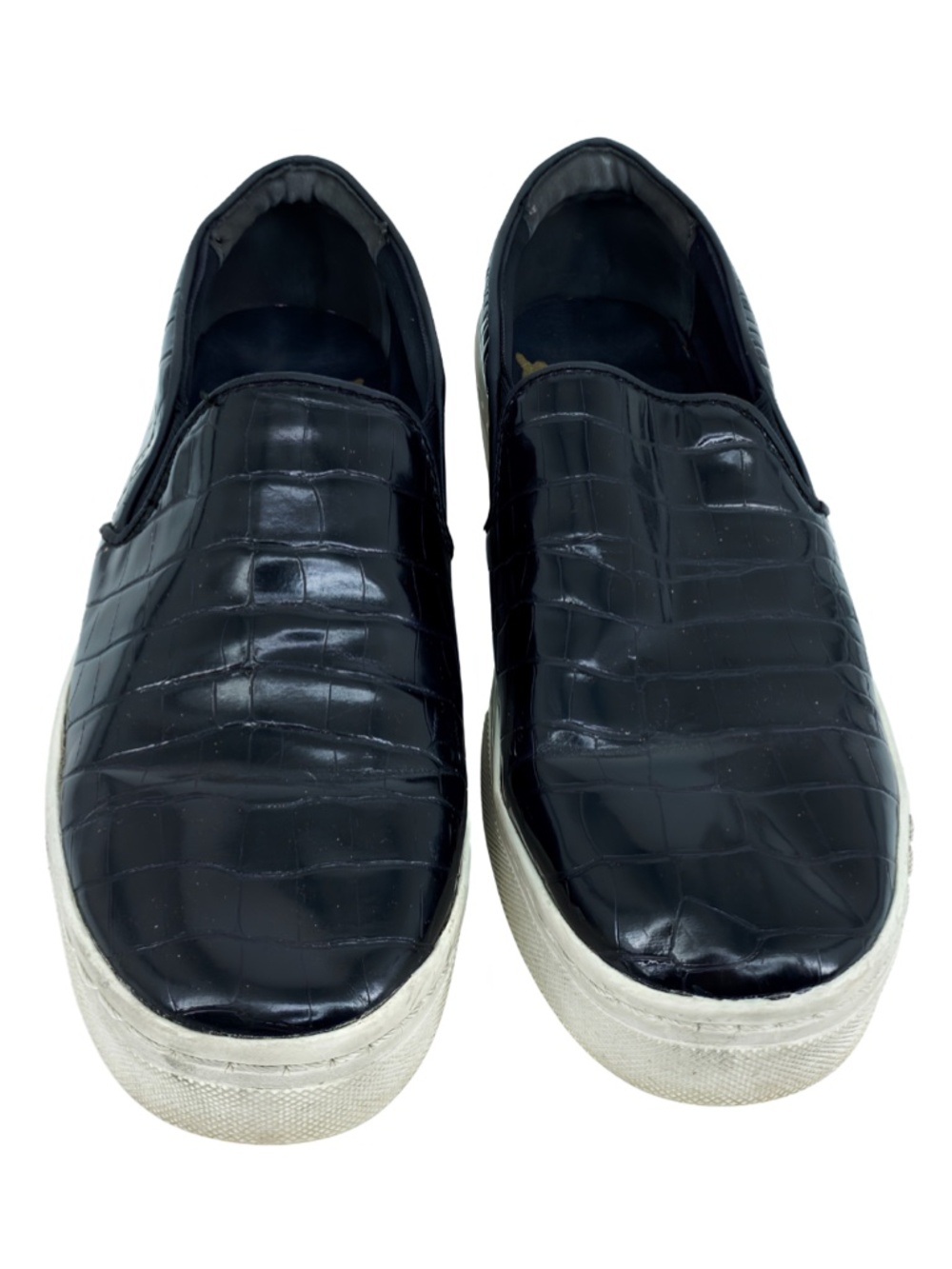 Sam Edelman Slip On Sneaker Shoes Black Lacey Faux Alligator Crocodile Pattern
